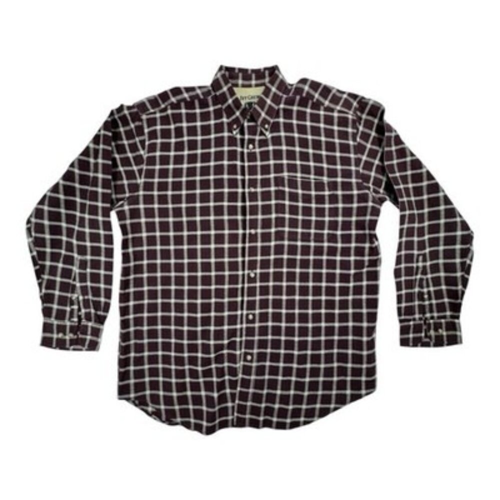 Ivy Crew Men’s Shirt XL Burgundy Plaid Cotton Button Down Casual Flannel Look